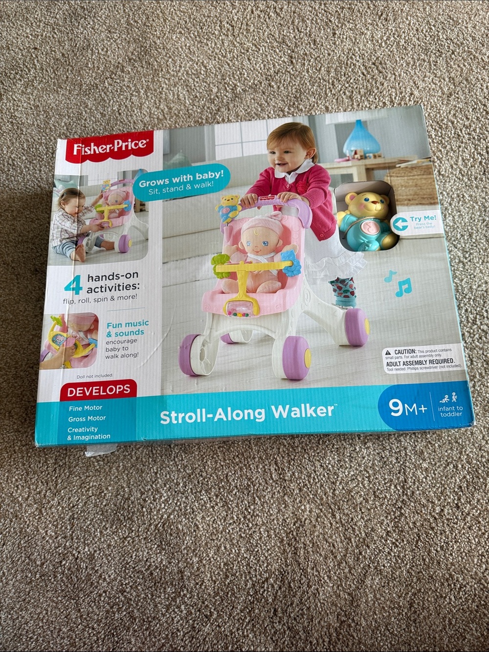 Fisher-Price Stroll-Along Walker in Pink, White & Purple